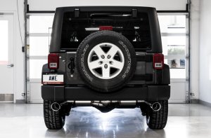 Jeep Wrangler JKU Performance Exhaust - Rear - AWE Tuning - Tread Edition, Axle-Back Dual - Chrome Silver - `07-`18